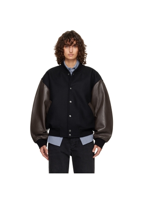 Studio Nicholson Black & Brown Alph Leather Bomber Jacket
