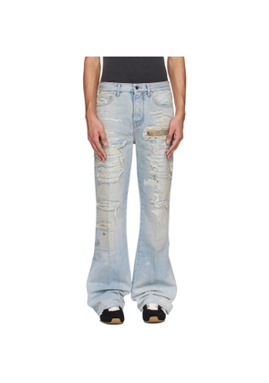 AMIRI Blue Camo Repair Boot Cut Jeans