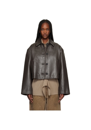 Studio Nicholson Brown Button Through Cropped Leather Jacket