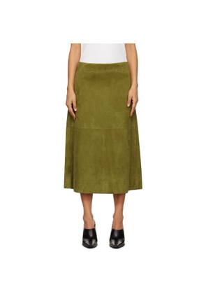 Bottega Veneta Green Full Grain Suede Midi Skirt