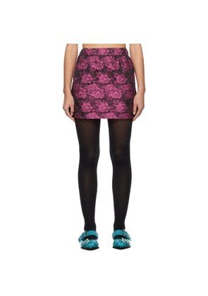 GANNI Pink & Black Botanical Jacquard Miniskirt