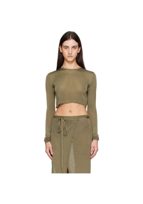 The Frankie Shop Khaki Kazel Cropped Thin Knit T-shirt