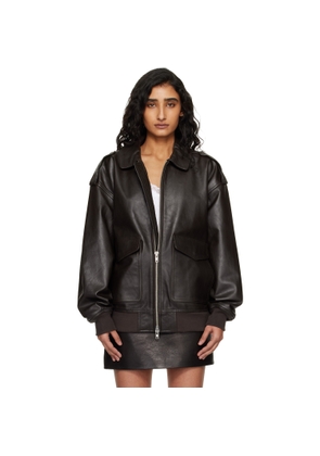 The Frankie Shop Brown Viper Leather Jacket