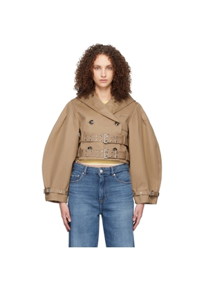 GANNI Tan Bonded Cotton Short Trench Jacket