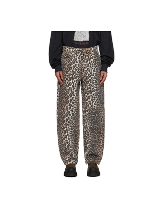GANNI Beige Leopard Printed Stary Jeans