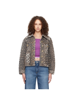 GANNI Brown & Black Leopard Denim Jacket
