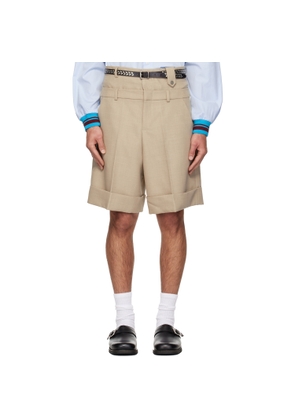 EGONlab Beige Double Waist Wool Shorts