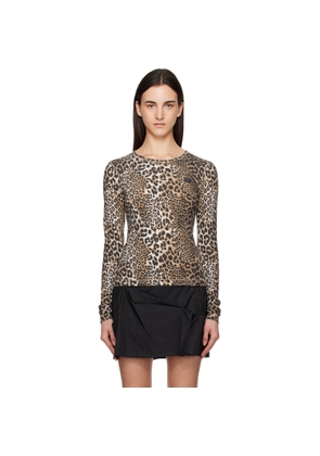 GANNI Multicolor Leopard Rib Long Sleeve T-shirt
