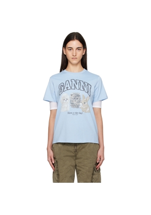 GANNI Blue Animal Print T-shirt