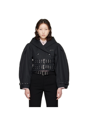 GANNI Black Bonded Cotton Short Trench Jacket