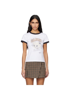 GANNI White Cropped Kitty T-shirt