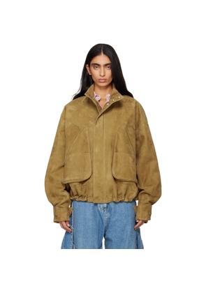 The Attico Tan Suede Bomber Jacket