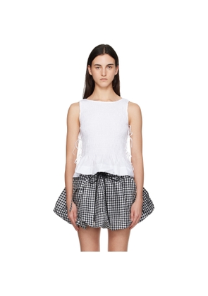 GANNI White Cotton Smock Tie Tank Top