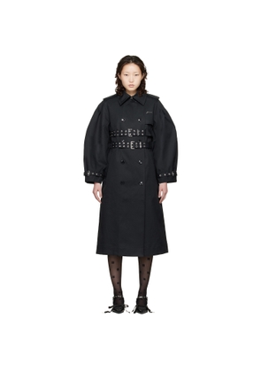 GANNI Black Bonded Cotton Trench Coat