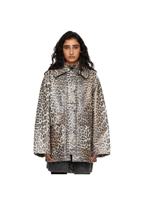 GANNI Beige Leopard Laminated Cotton Jacket