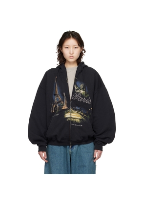VETEMENTS Black 'Paris' Tourist Zip Up Hoodie