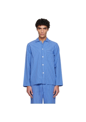 Tekla Blue Poplin Long-Sleeved Pyjama Shirt