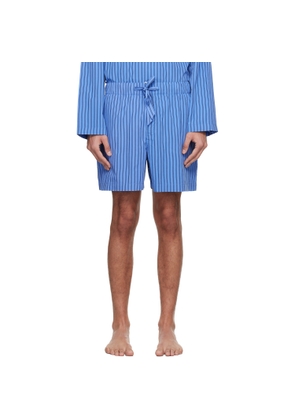 Tekla Blue & Black Poplin Pyjama Shorts
