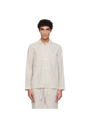 Tekla White & Brown Poplin Long-Sleeved Pyjama Shirt