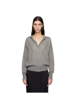 TOM FORD Gray Ultrasoft Cashmere Silk Oversized Open Polo
