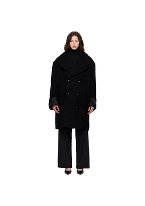 MM6 Maison Margiela Black Wool Felt Double-Breasted Coat