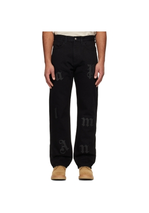 Palm Angels Black Logo Patch Straight Jeans