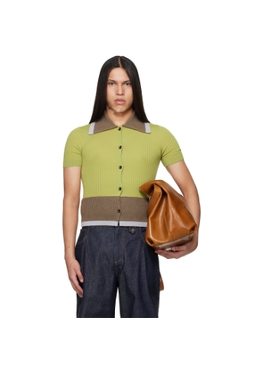 EGONlab Green & Brown Contrasted Ribs Knit Polo