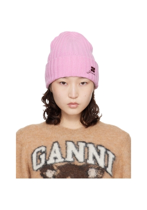 GANNI Pink Wool Knit Beanie