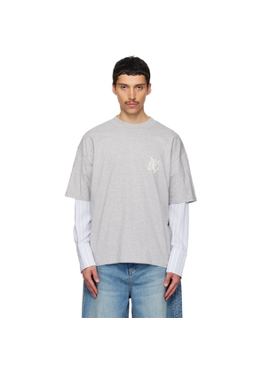 EGONlab Gray Sculpted Cotton Shirt T-shirt