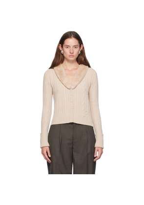 Blumarine Off-White Faux-Fur Collar Cardigan