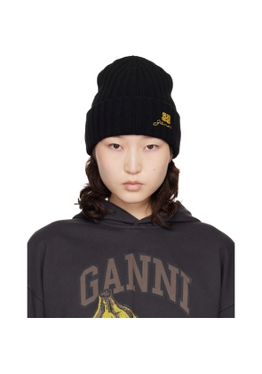GANNI Black Wool Knit Beanie