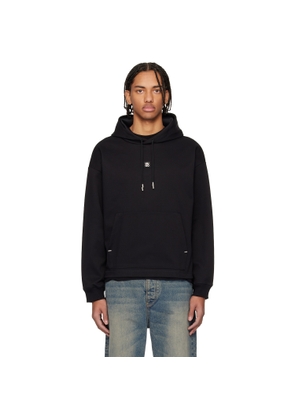 Hugo Black Relaxed Fit Stacked-Logo Hoodie