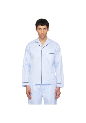 Tekla Blue Sateen Long-Sleeved Pyjama Shirt