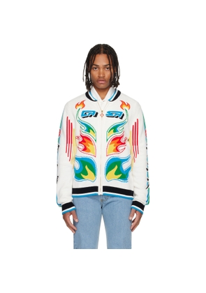Casablanca White Flame Laurel Cotton Knit Casa Club Jacket
