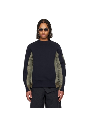 sacai Navy & Khaki Sponge Sweat & Nylon Twill Sweatshirt