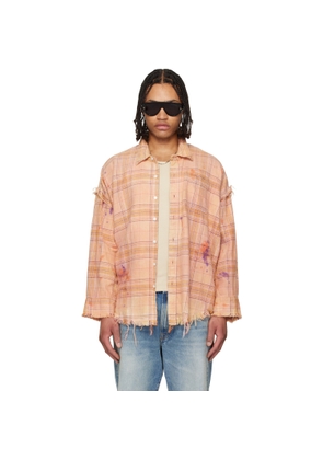 R13 Orange Shredded Seam Drop Neck Shirt