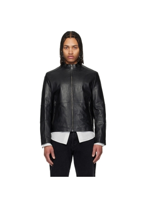 Hugo Black Slim Fit Grained Leather Jacket