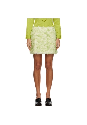 Sandy Liang Green & Off-White Juicebox Faux-Fur Miniskirt