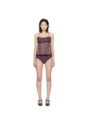 Anna Sui Purple Cameo Stripe Print Sun Suit Bikini