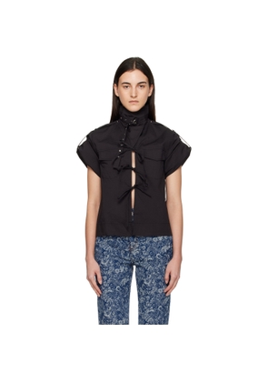 GANNI Black Stretch Cotton Blouse