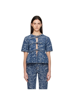 GANNI Blue Tapestry Peplum Blouse