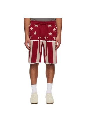 Palm Angels Red & Beige Stars & Stripes Shorts