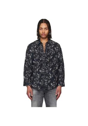 R13 Black Shredded Seam Ruffle Shirt