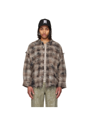 R13 Brown & Gray Shredded Seam Drop Neck Shirt