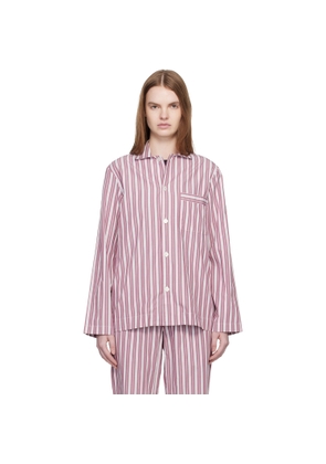 Tekla Pink & Off-White Poplin Long-Sleeved Pyjama Shirt