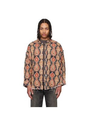 R13 Orange & Navy Shredded Seam Drop Neck Shirt