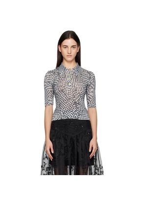 GANNI Black & White Sheer Cotton Printed Polo