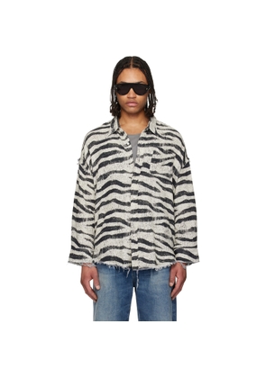 R13 Black & White Shredded Seam Drop Neck Shirt