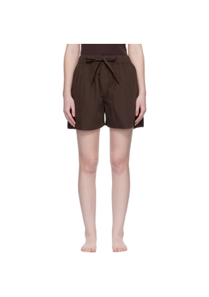 Tekla Brown Poplin Pyjama Shorts