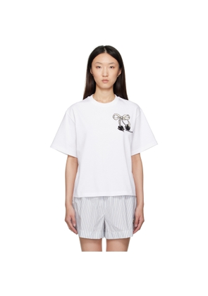 Moncler White Embroidered Cherry Logo Cotton T-shirt